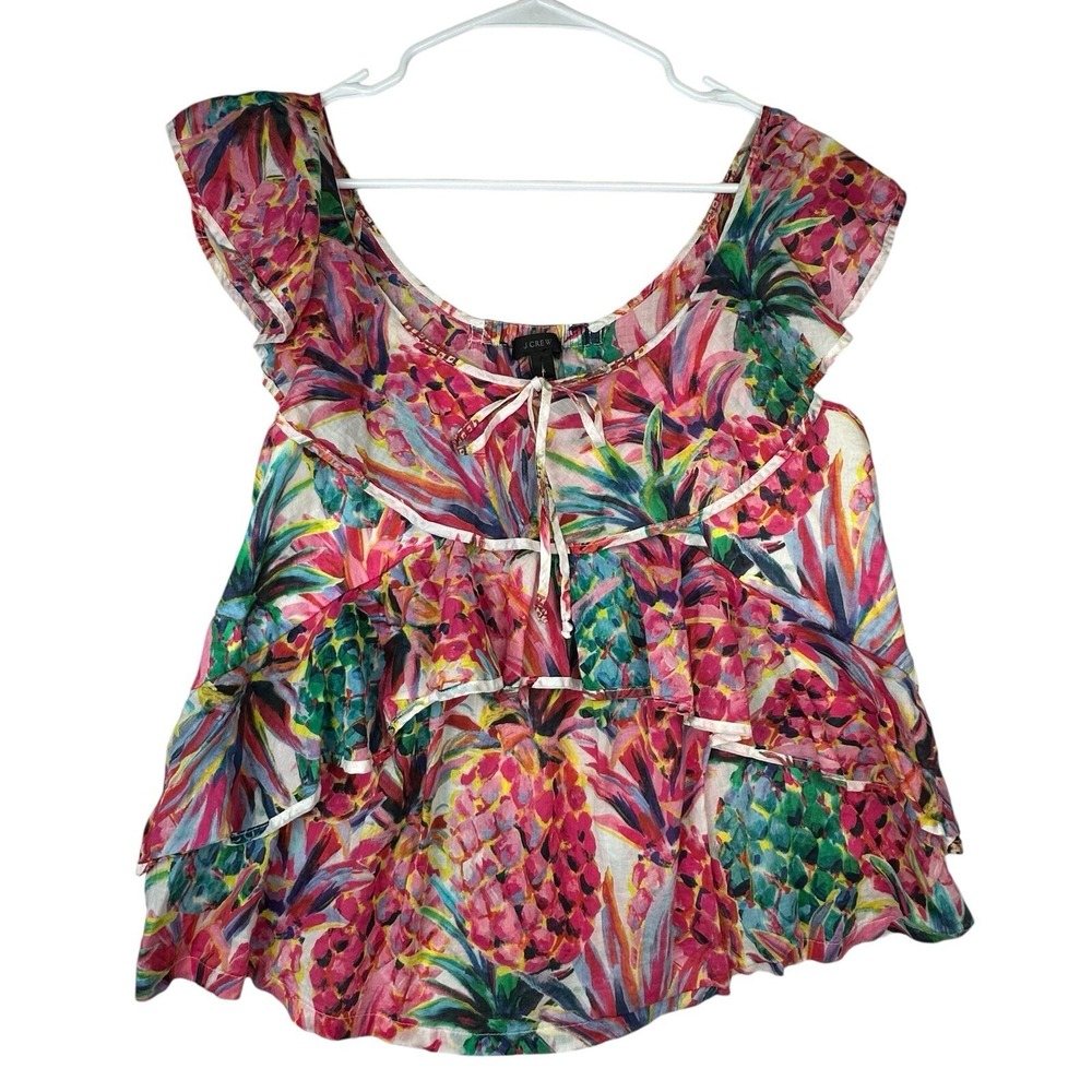 J.Crew Women's Size 4 Ratti Painted Pineapple Ruffle Top Shirt Blouse